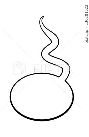 Oval speech bubble with a wavy tail, black outline on white background, empty cartoon dialog balloon. 130281622
