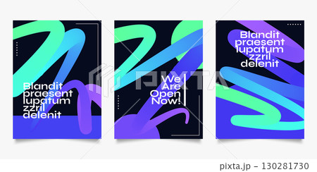 Modern and Simple Poster Design Set, with Green, Blue and Purple Gradient Wavy Lines. Abstract Design for Cover, Flyers, Brochures, Banners and Poster Template 130281730