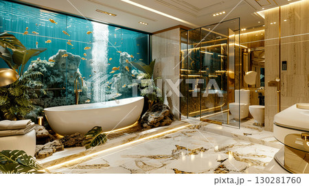 Luxurious Bathroom Design with Underwater View and Elegant Features Luxurious Bathroom Design with Underwater View and Elegant Features 130281760