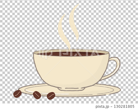一杯咖啡和咖啡豆的插圖 130281805
