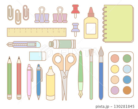 文房具の素材セット〈パステルカラー〉 B-2 文房具の素材セット〈パステルカラー〉 B-2 130281845