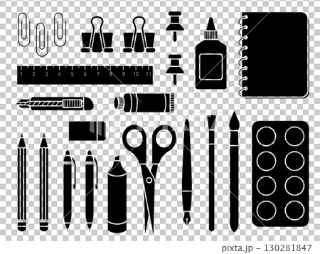 文房具の素材セット〈黒ステンシル〉 C-1 文房具の素材セット〈黒ステンシル〉 C-1 130281847