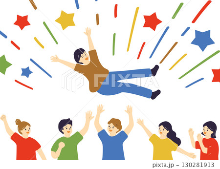 胴上げをする人達 130281913