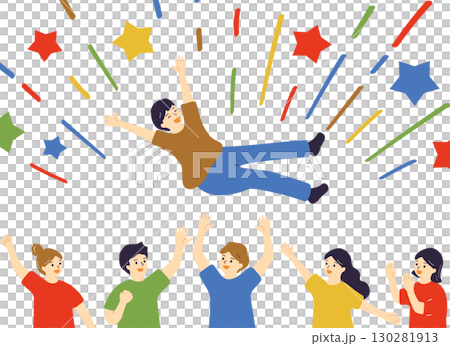 胴上げをする人達 130281913