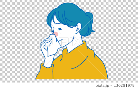 鼻をティッシュで押さえる女性のイラスト素材 130281979