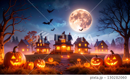 ハロウィーンのお化けかぼちゃのある風景 130282060