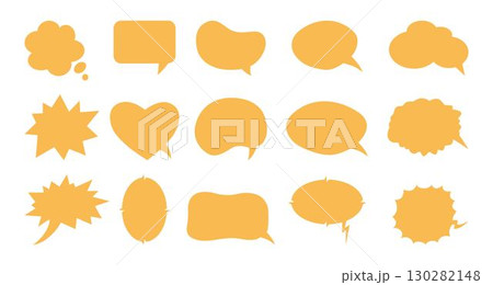 Speech bubble templates set of cute. Chat balloons, text boxes, communication frames, message tags, question labels. Vector illustration isolated on white background.  130282148