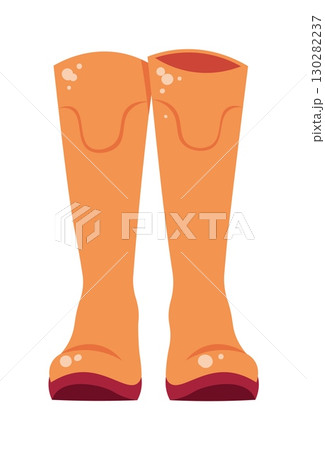 Rubber Boots Flat Vector Illustration Isolated on White. Rain Boots Design for Weather Apparel, Outdoor Activities, Children's Clothing, Seasonal Graphic. Ideal for Printing, Logo, Sticker, Packaging 130282237