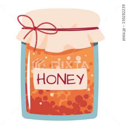 Honey Jar Flat Vector Illustration Isolated on White. Natural Honey Design for Food Packaging, Labels, Beekeeping Logos, Farmer's Market Branding. Ideal for Stickers, Recipe Books, Organic Products Honey Jar Flat Vector Illustration Isolated on White. Natural Honey Design for Food Packaging, Labels, Beekeeping Logos, Farmer's Market Branding. Ideal for Stickers, Recipe Books, Organic Products 130282239