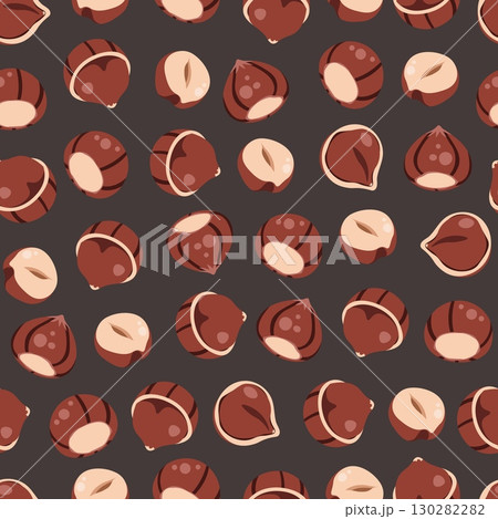 Hazelnut Seamless Pattern Flat Vector. Forest Nut Texture for Food Packaging Design, Cafe Menu Branding, Autumn Product Wrapping. Repeat Background for Textile, Wallpaper, Gift Paper. Organic Style Hazelnut Seamless Pattern Flat Vector. Forest Nut Texture for Food Packaging Design, Cafe Menu Branding, Autumn Product Wrapping. Repeat Background for Textile, Wallpaper, Gift Paper. Organic Style 130282282