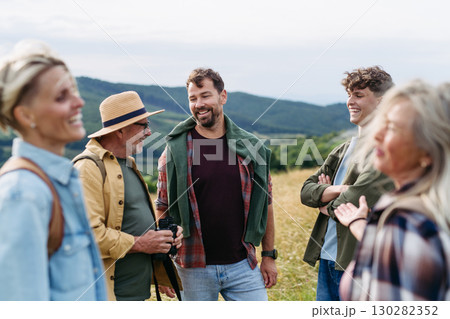 Multigenerational family on hiking trip in nature. Multigenerational family on hiking trip in nature. 130282352