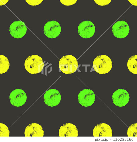 Circles neon green and yellow color seamless pattern. Chalk polka dots endless background. Naive simple dot repeat cover. Round vibrant and black continuous ornament. Vector hand drawn illustration 130283166