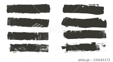 Linocut texture lines. Ink roller long stripes background. Grunge letterpress rectangle. Dry black brayer stroke isolated on white background. Painted relief stain. Vector lino abstract illustration 130283172