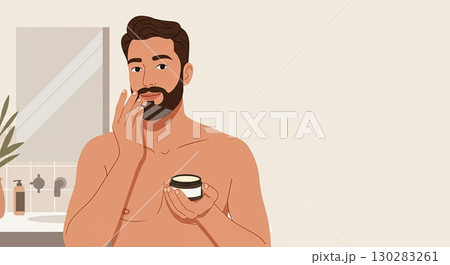 Man's morning routine for World Beard Day. A calm daily routine. Good routine 130283261