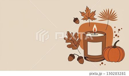 Cozy autumn illustration with candle. Perfect for cozy equinox. Very cozy Cozy autumn illustration with candle. Perfect for cozy equinox. Very cozy 130283281