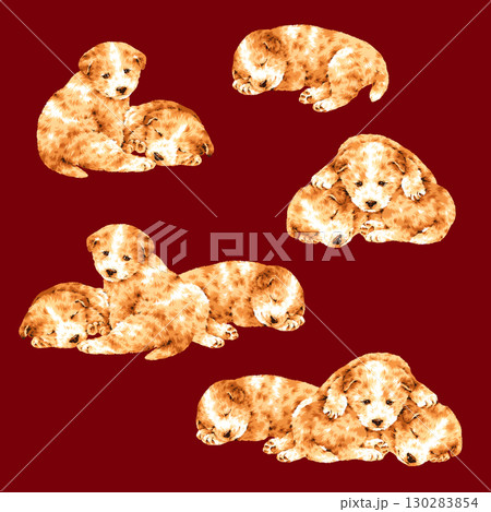 手描きで描いた可愛い犬のイラスト素材, 130283854