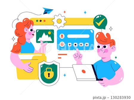 Data Privacy Vector Illustration Featuring Cybersecurity with a Lock on a Screen, Secure Information, Documents and Data Protection in a Background Data Privacy Vector Illustration Featuring Cybersecurity with a Lock on a Screen, Secure Information, Documents and Data Protection in a Background 130283930