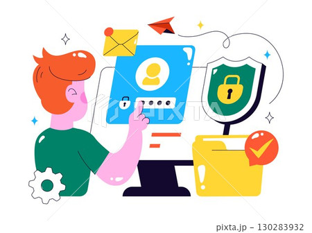 Data Privacy Vector Illustration Featuring Cybersecurity with a Lock on a Screen, Secure Information, Documents and Data Protection in a Background Data Privacy Vector Illustration Featuring Cybersecurity with a Lock on a Screen, Secure Information, Documents and Data Protection in a Background 130283932