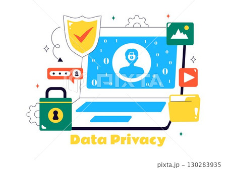 Data Privacy Vector Illustration Featuring Cybersecurity with a Lock on a Screen, Secure Information, Documents and Data Protection in a Background Data Privacy Vector Illustration Featuring Cybersecurity with a Lock on a Screen, Secure Information, Documents and Data Protection in a Background 130283935