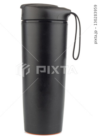 Modern Black Water Bottle on White Background 130283959