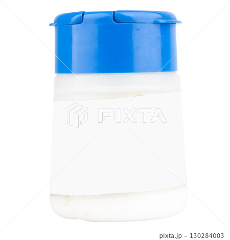 Plastic Salt Bottle on White Background 130284003
