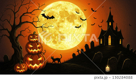 月が輝くハロウィンの夜の背景 130284088