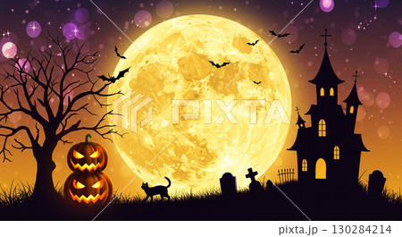 月夜が輝くハロウィンの夜の背景画像 130284214