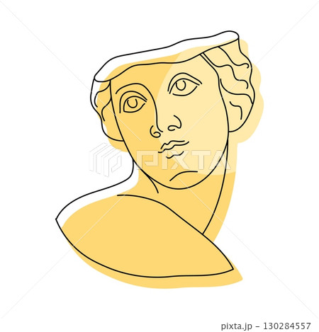 Athens statue. Greek bust. Ancient woman face. Marble broken sculpture. Female gypsum head. Venus portrait. Line drawing figure. Antique Greece culture and history. Vector art isolated outline element 130284557
