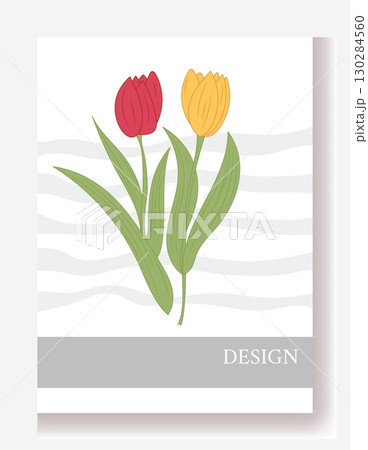 Art abstract poster. Color drawing flowers. Doodle tulip label design. Organic simple shapes. Silhouette blossom. Botanical forms. Minimalist print. Summer blooming plant. Vector floral modern card 130284560