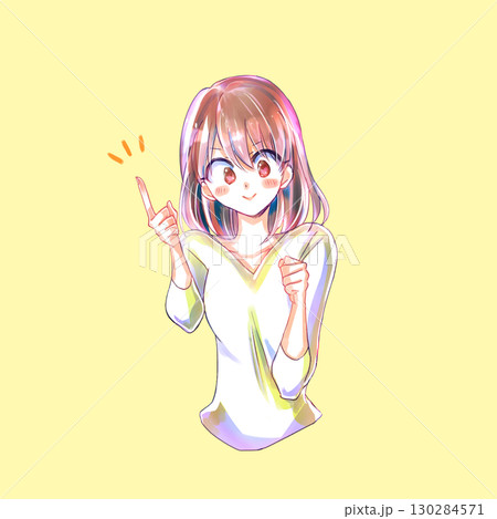 人差し指をさし握りこぶしを作る女性 にこ 人差し指をさし握りこぶしを作る女性 にこ 130284571