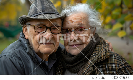 Portrait of a couple of two old people of retirement age. AI Generated 130284688
