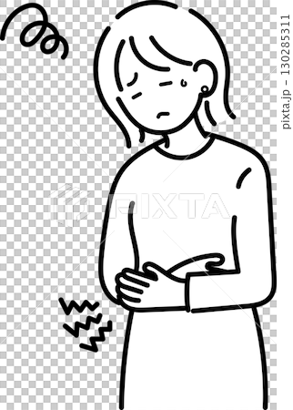 生理痛で体調不良の女性のイラスト　線画のみ 130285311