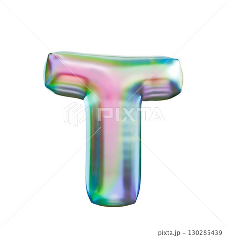 Tricolor gradient holographic metal font Letter T 3D 130285439