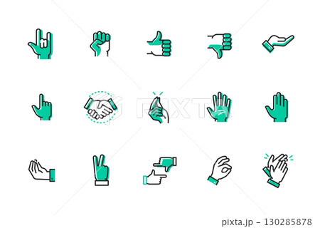 Hand signs - set of line design style icons 130285878