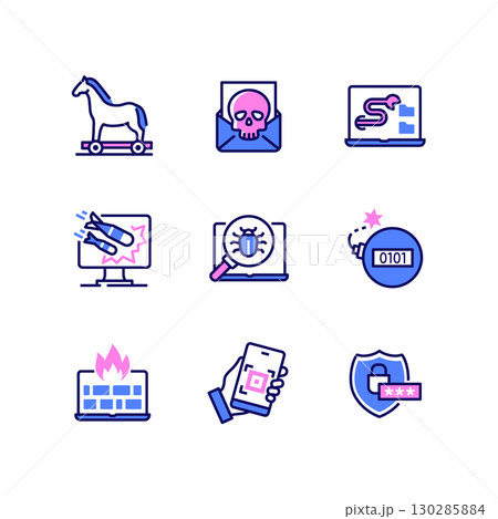 Computer attacks - colorful line design style icons 130285884