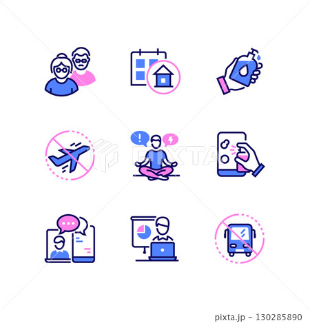 Coronavirus disease - line design style icons set Coronavirus disease - line design style icons set 130285890
