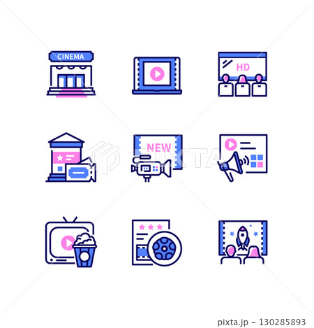 Cinema online - modern line design style icons set Cinema online - modern line design style icons set 130285893