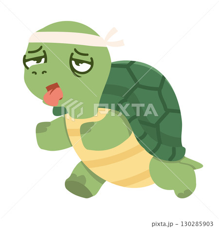 cartoon of an exhausted tortoise on a run 130285903