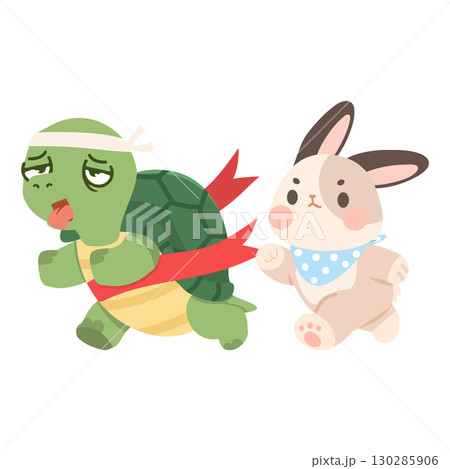 Cartoon Illustration of Tortoise and Hare Race Cartoon Illustration of Tortoise and Hare Race 130285906