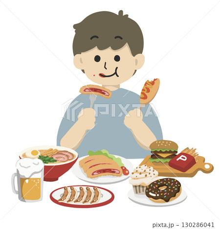暴飲暴食する男性のイラスト 暴飲暴食する男性のイラスト 130286041