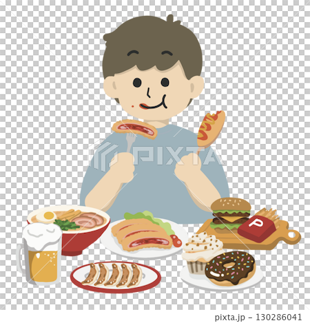 暴飲暴食する男性のイラスト 暴飲暴食する男性のイラスト 130286041