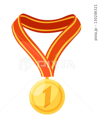 Awards cup icon. Trophy symbol, winners cup, for first place. Champions trophy, 1st prize reward. Symbol of victory in sporting event, competition. Vector cartoon illustration 130286321