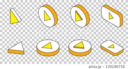 Video play icon isometric yellow 3D vector illustration set 130286738