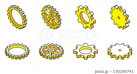 歯車　アイソメトリック　ベクター　イラスト　セット 130286741