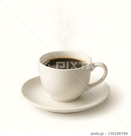 白背景にシンプルなホットコーヒーカップと湯気 130286799