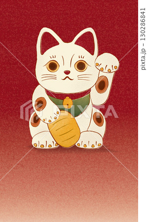 浮世絵の招き猫イラスト_2026年お正月のシンプルでおしゃれな年賀状_縁起物を描いたかっこいい背景 130286841