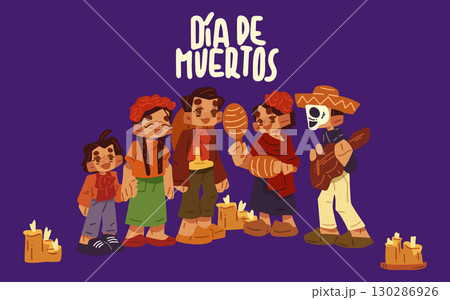 Cartoon Day of the Dead Scene 130286926