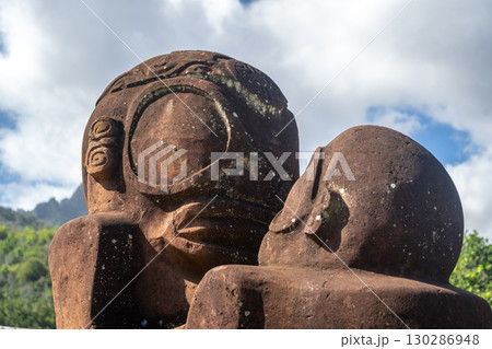 Ancient tiki statue in Atuona, Hiva Oa, Marquesas Islands, French Polynesia 130286948