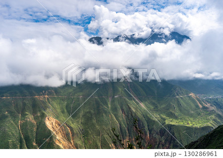 Lush green slopes of Colca Canyon, Peru 130286961