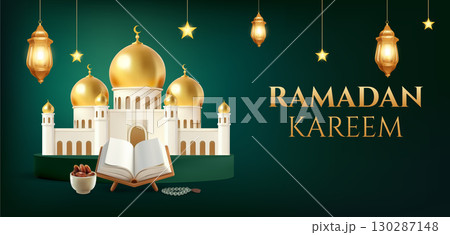Traditional Islamic Architecture and Ramadan Kareem Realistic Background 130287148